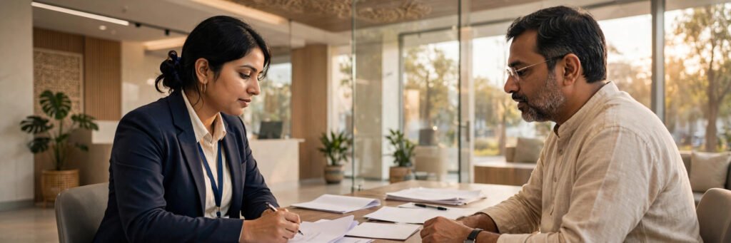 ICICI Loan Application Status: How to Track It Online Bank staff helping a customer with a loan application