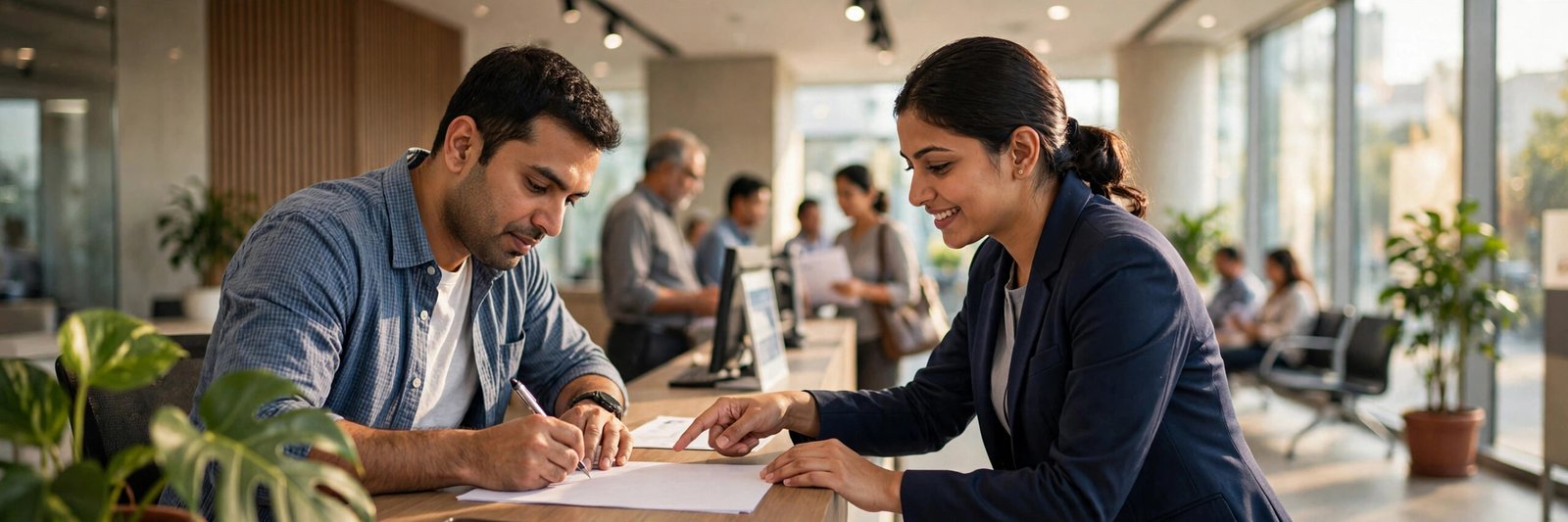 Indian Bank Account Opening Online – Steps & Documents Filling the Indian Bank account opening form at a branch counter