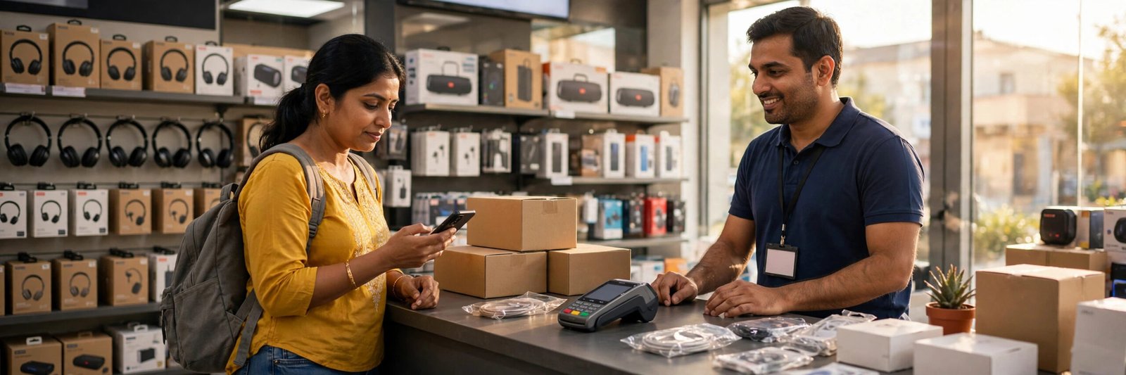 Shopping with a Bajaj Finance EMI card at an electronics store
