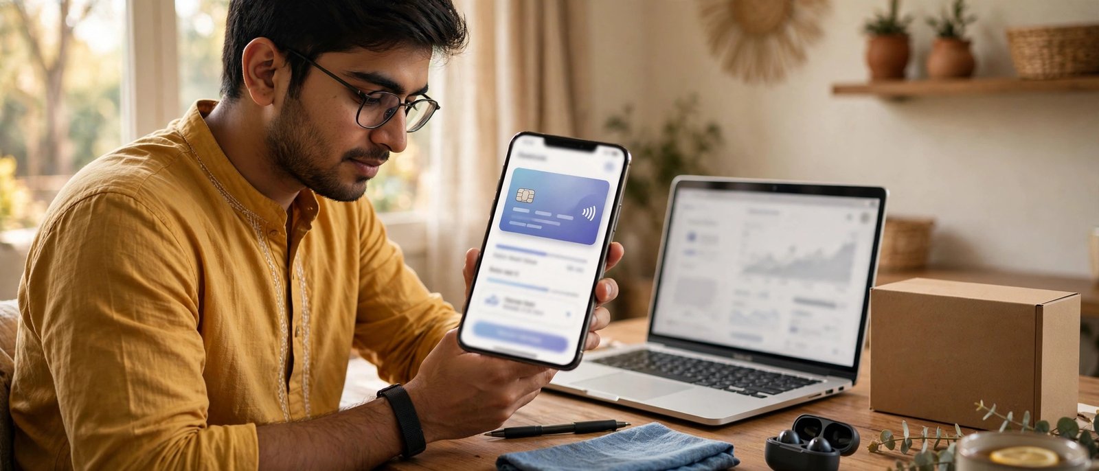 Viewing a Bajaj EMI card limit on a mobile app at home