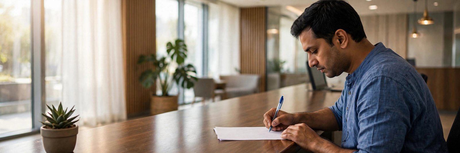 Filling a Canara Bank credit card application form at a branch