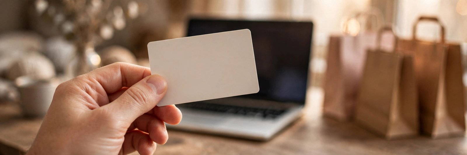 Holding a new credit card at home