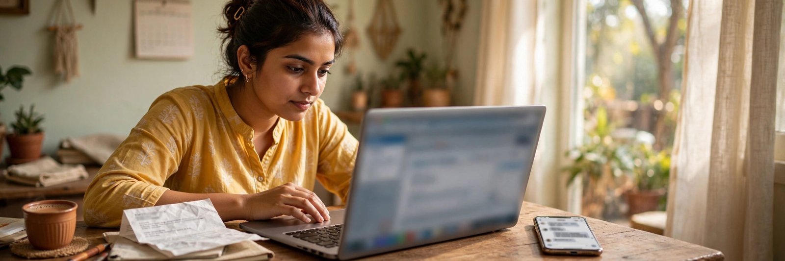 HDFC Credit Card Status: Track Application Online Checking HDFC credit card status on a laptop at home