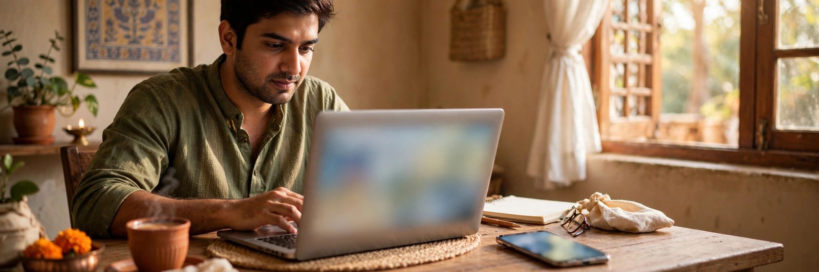 Checking HDFC loan status on a laptop at home