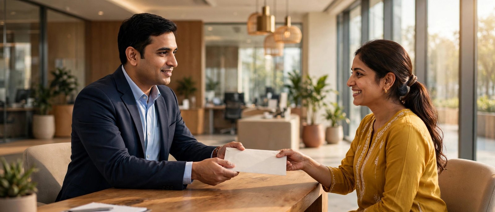 ICICI Credit Card Status Check: Track Application Online Receiving a sealed ICICI credit card envelope at a bank branch