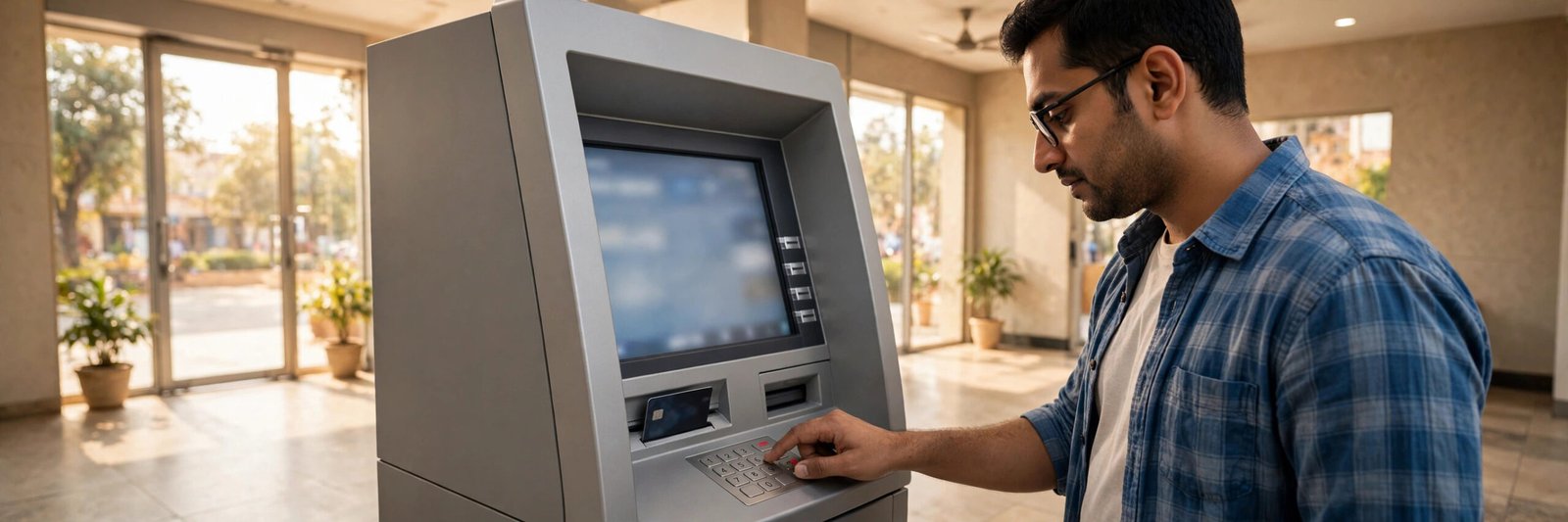 Registering a mobile number in a bank account at an ATM
