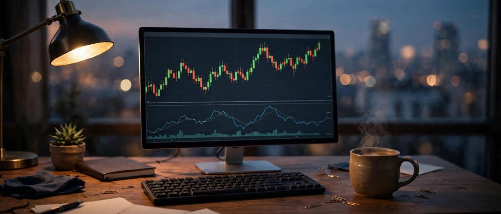 RSI of IDBI Bank chart on a trader's monitor