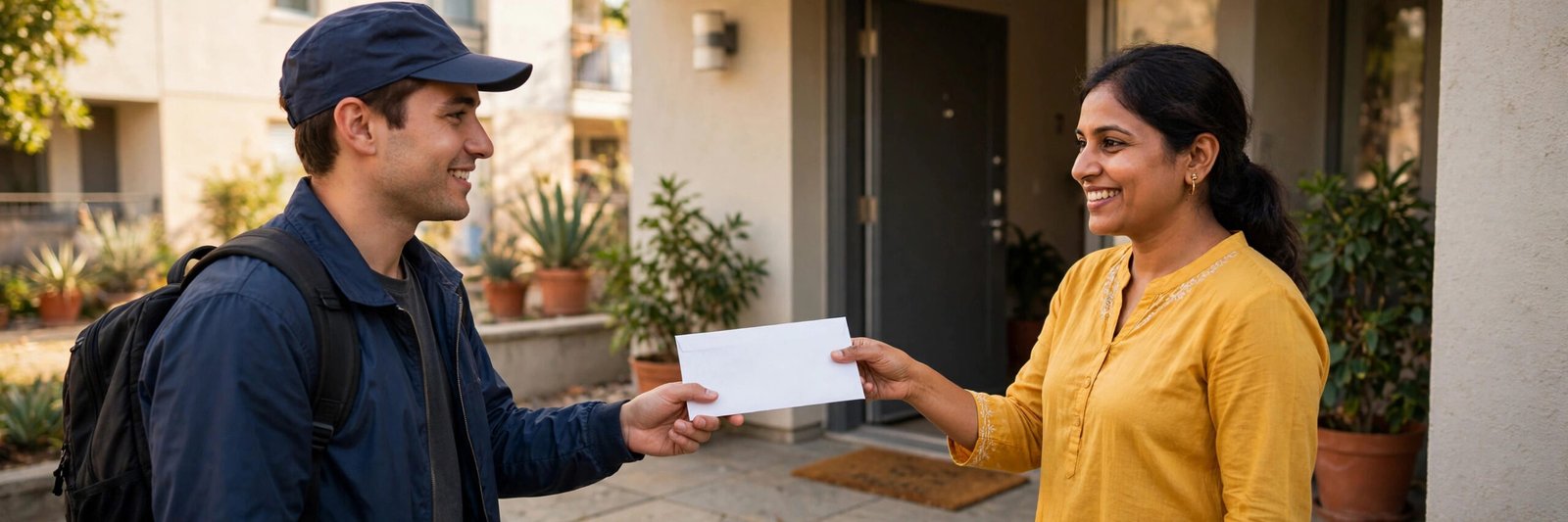SBI Credit Card Delivery Status: Track Dispatch & Activate Courier delivering a sealed SBI credit card envelope at home