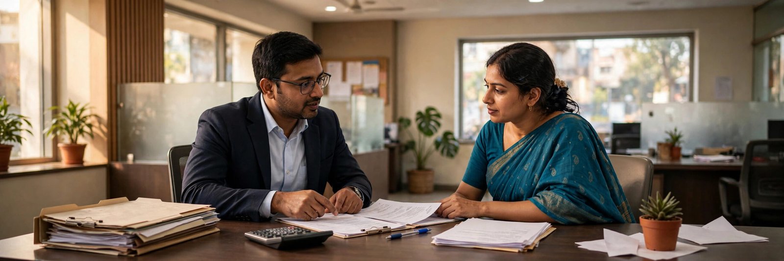 Loan officer discussing UCO Bank loan application status with a customer