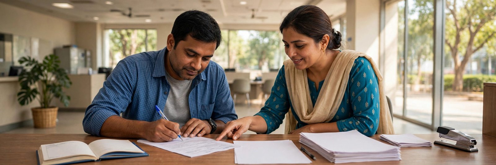 Filling a form for Union Bank mobile number registration at a branch